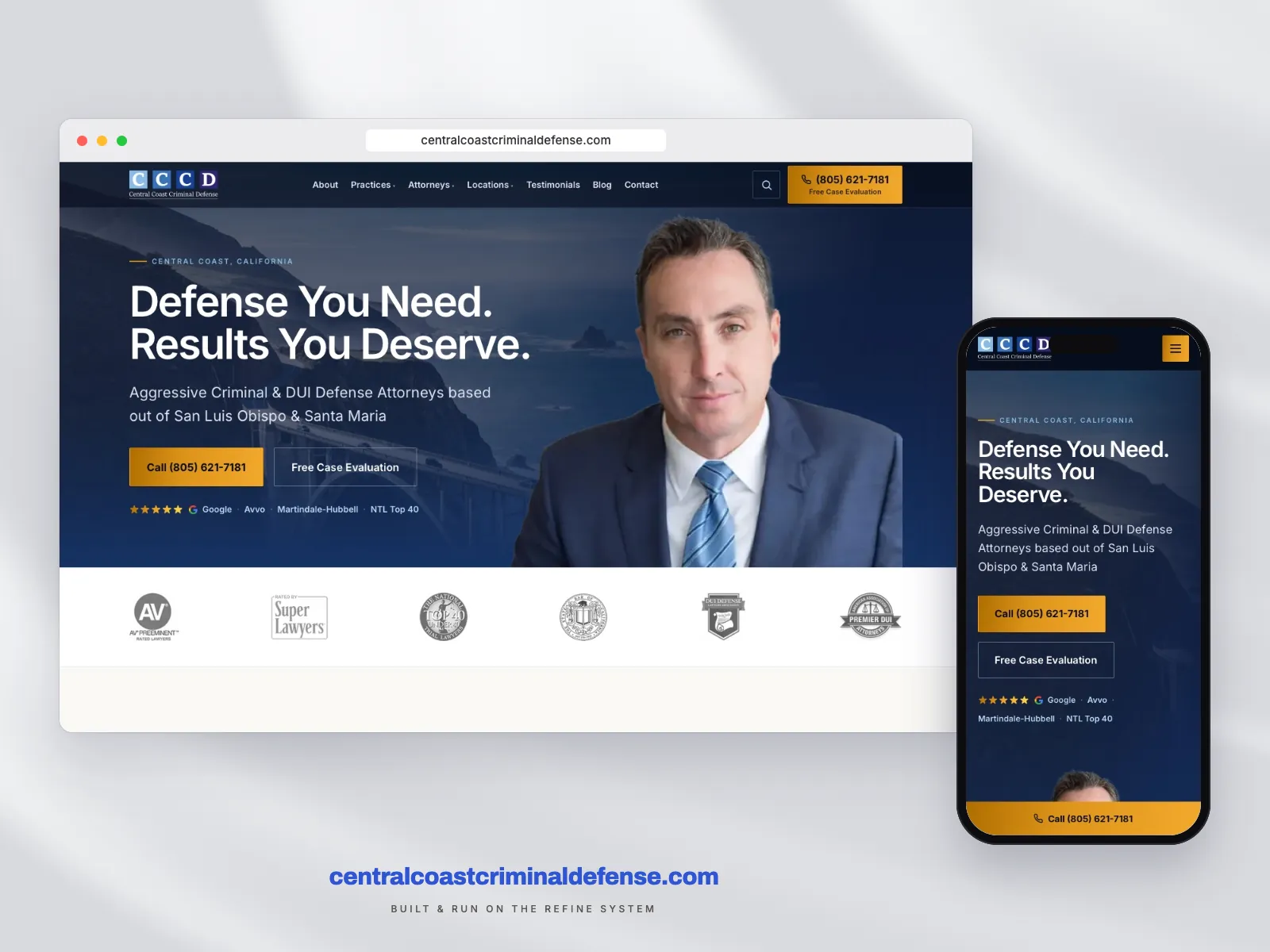 centralcoastcriminaldefense.com shown on desktop and mobile