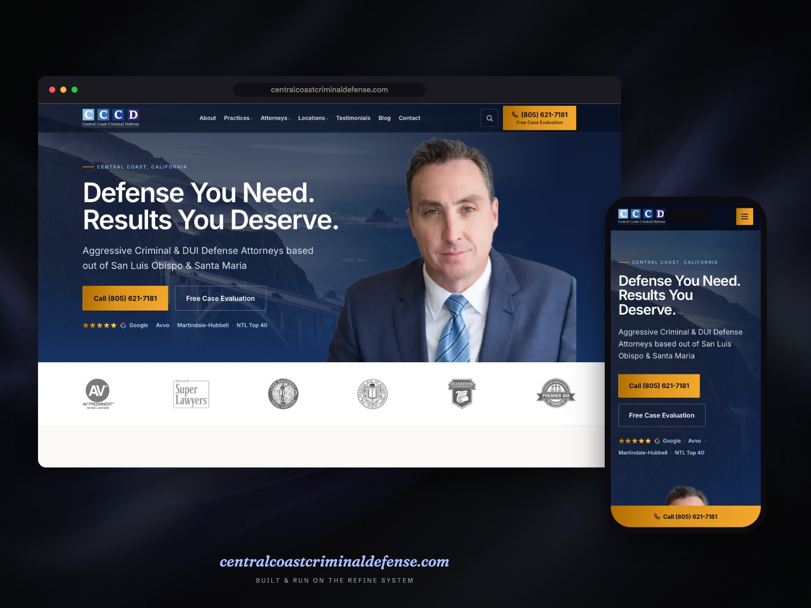 centralcoastcriminaldefense.com shown on desktop and mobile
