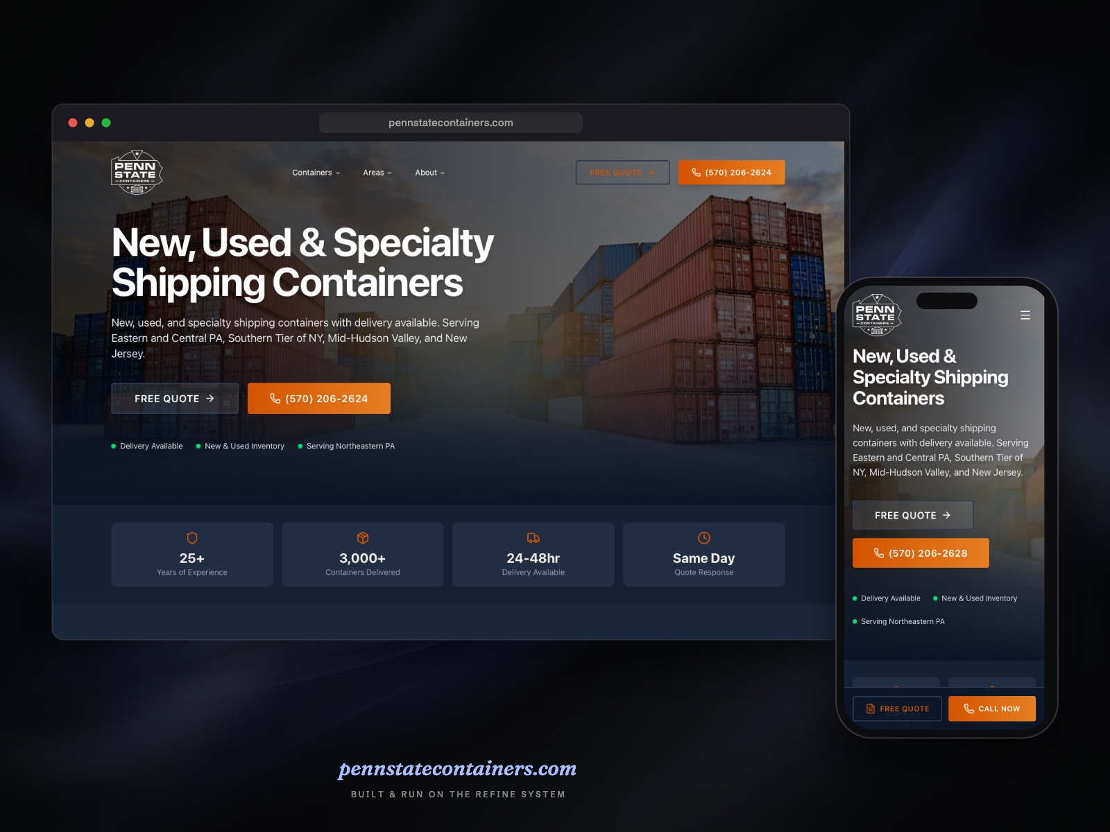 pennstatecontainers.com shown on desktop and mobile